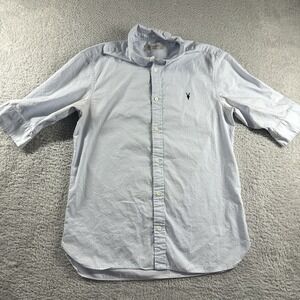 All Saints‎ Shirt Mens Medium Light Blue Button Up 3/4 Sleeve Ram Logo Designer